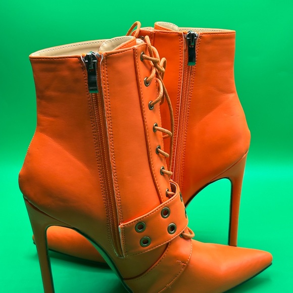 Women’s Orange Tie-up Pointed Toe Heel Booties Size 8 1/2 NWOT - Picture 7 of 12
